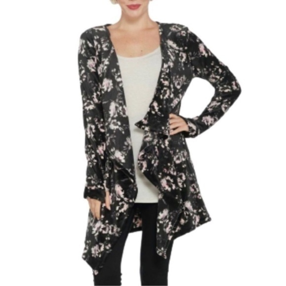 Cuddl Duds Black Double Plush Velour Open Cardigan Fleece Size XL EUC #7003